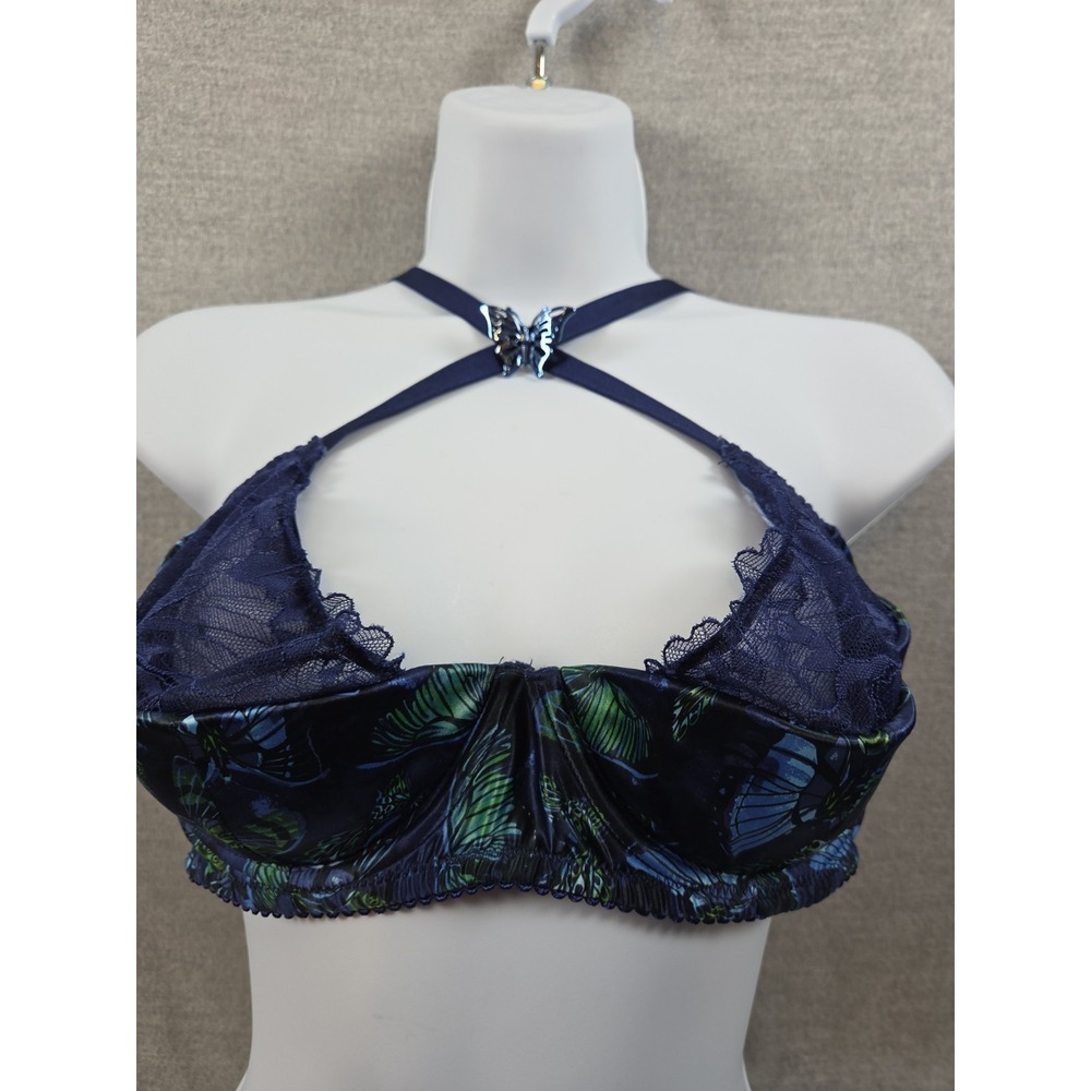 Savage X Fenty BAROQUE BUTTERFLY BRA 34DD Underwire 1/4 Cup Blue Flutter NEW